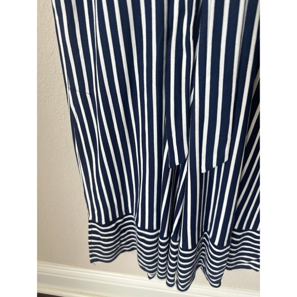ECI New York Size Large Navy Striped Flutter Sleeve Split Wide Leg Jumpsuit - Picture 6 of 9